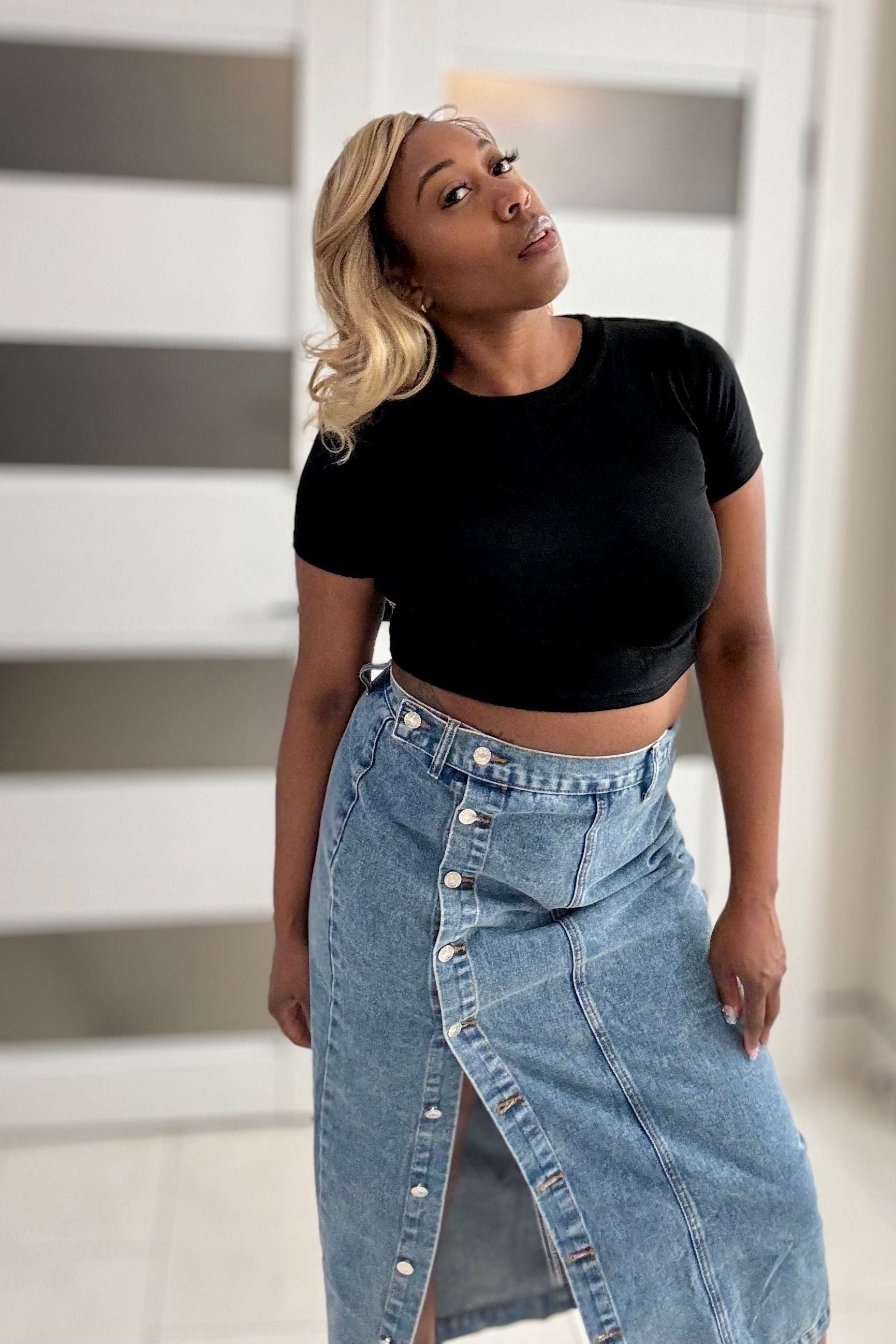 Button Me Down Denim Skirt Natasha AK