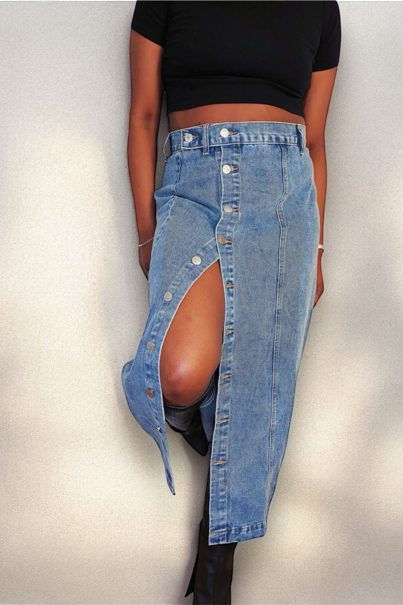 Button Me Down Denim Skirt