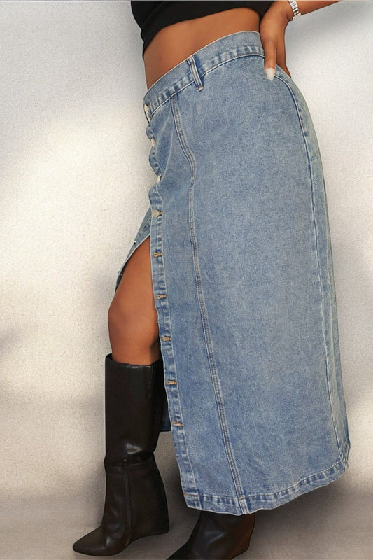 Button Me Down Denim Skirt