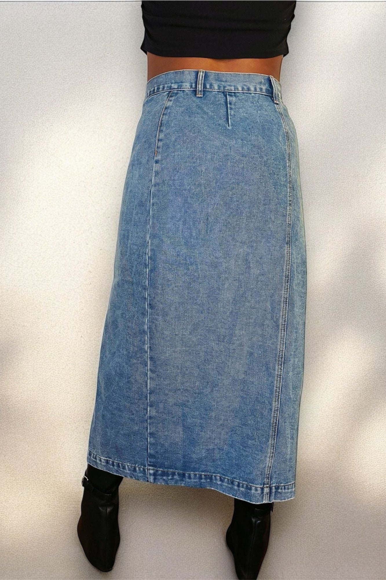 Button Me Down Denim Skirt