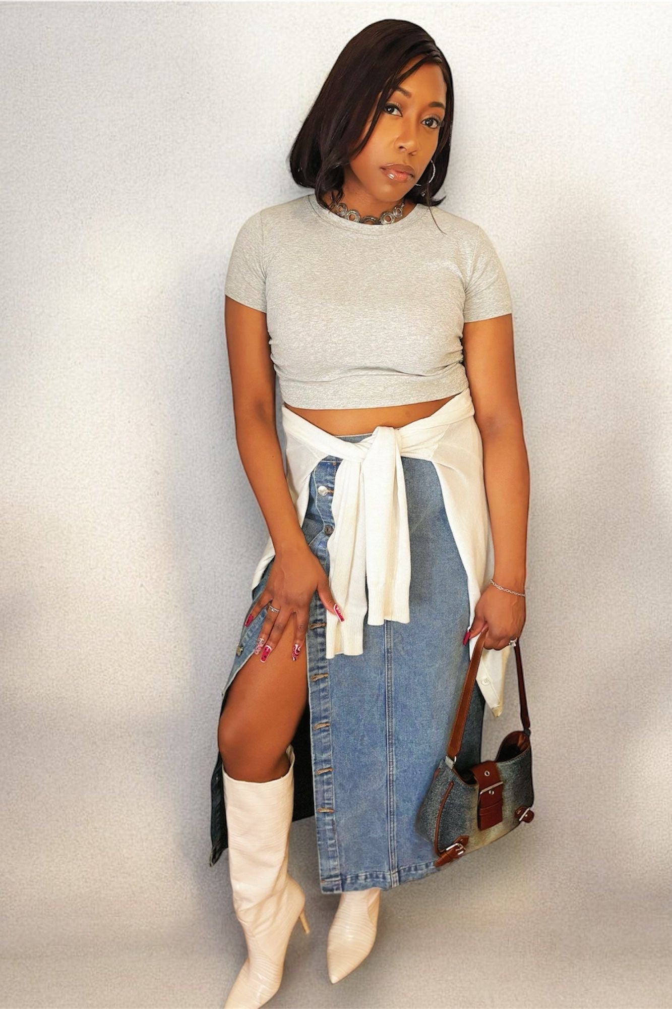 Button Me Down Denim Skirt