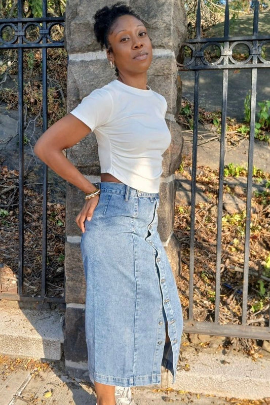 Button Me Down Denim Skirt